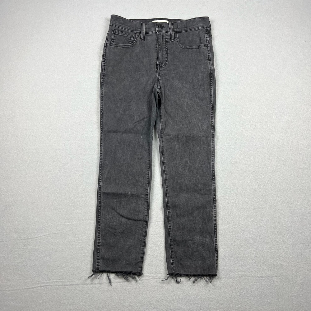 Madewell Women 26P Charcoal Stovepipe Denim Jeans High Rise Raw Hem Ankle Grunge